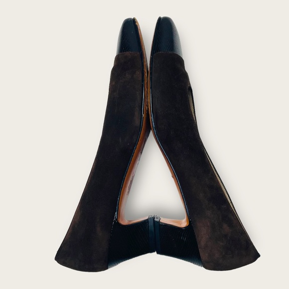 Vintage Salvatore Ferragamo Brown Suede and Leather Cap Toe Pumps Size 8 - Picture 4 of 12